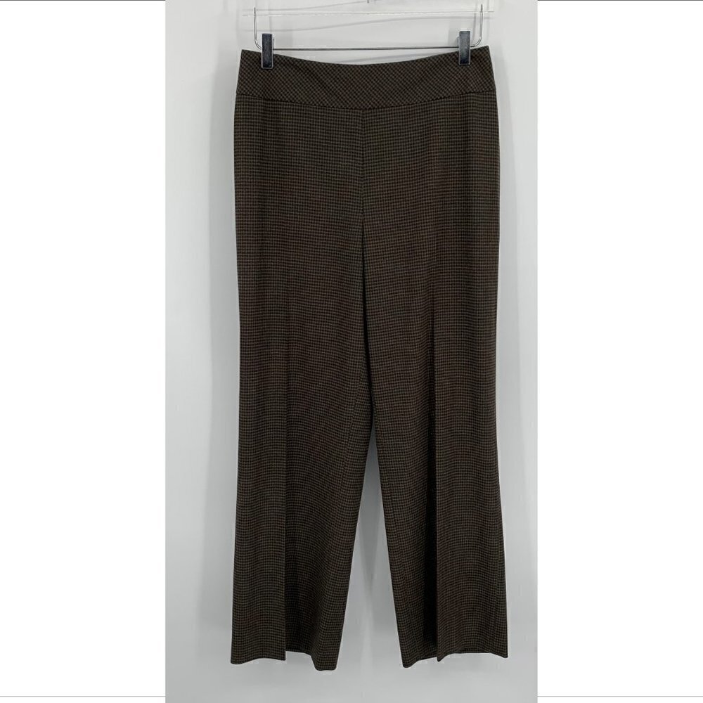 Akris wool blend check micro plaid trousers pants high rise straight leg tan 10